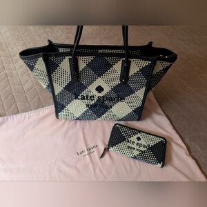 Kate Spade Navy & Cream Woven Tote with Matching Wallet